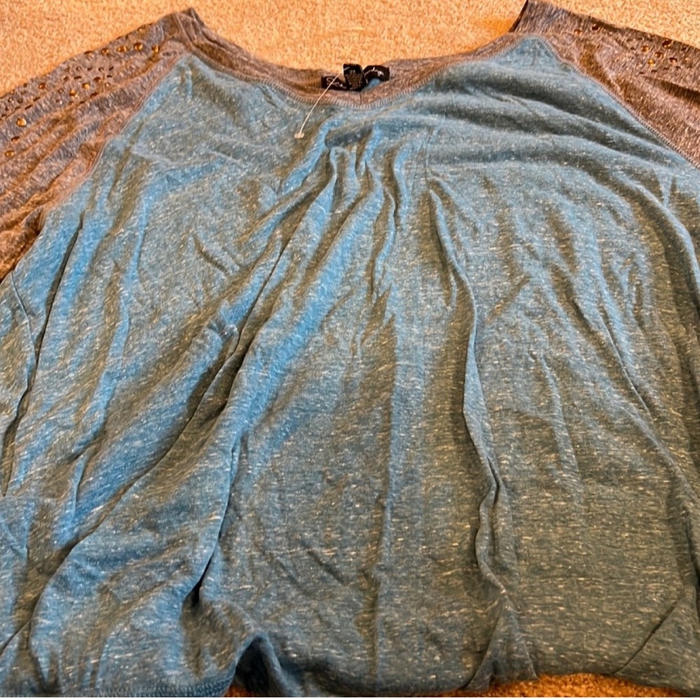 French Laundry Teal and Charcoal Long Sleeve Top